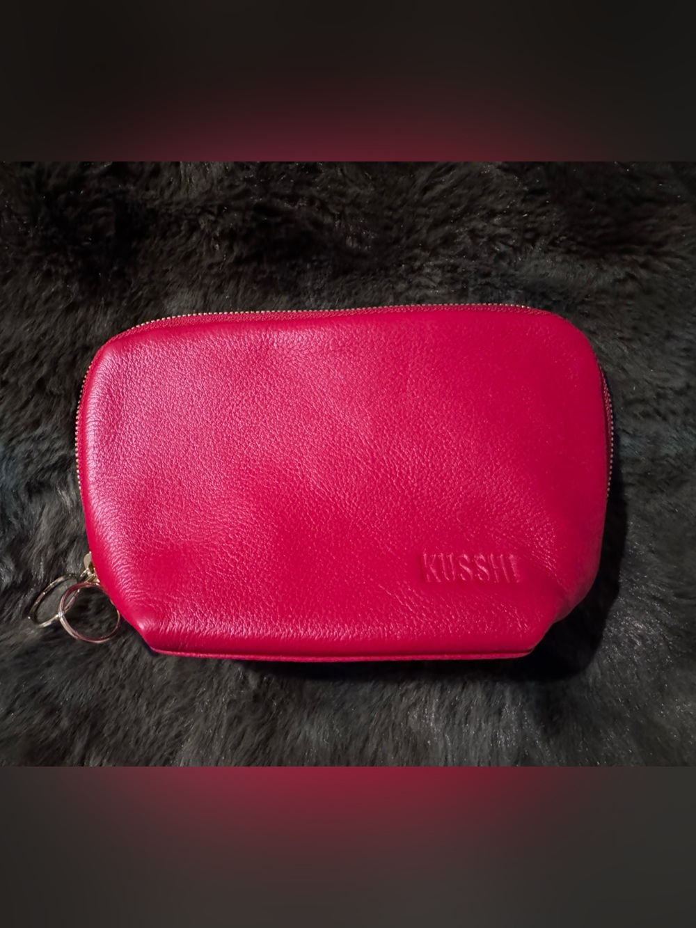 KUSSHI Everyday Red Leather Leopard Makeup Cosmetic Travel Bag
